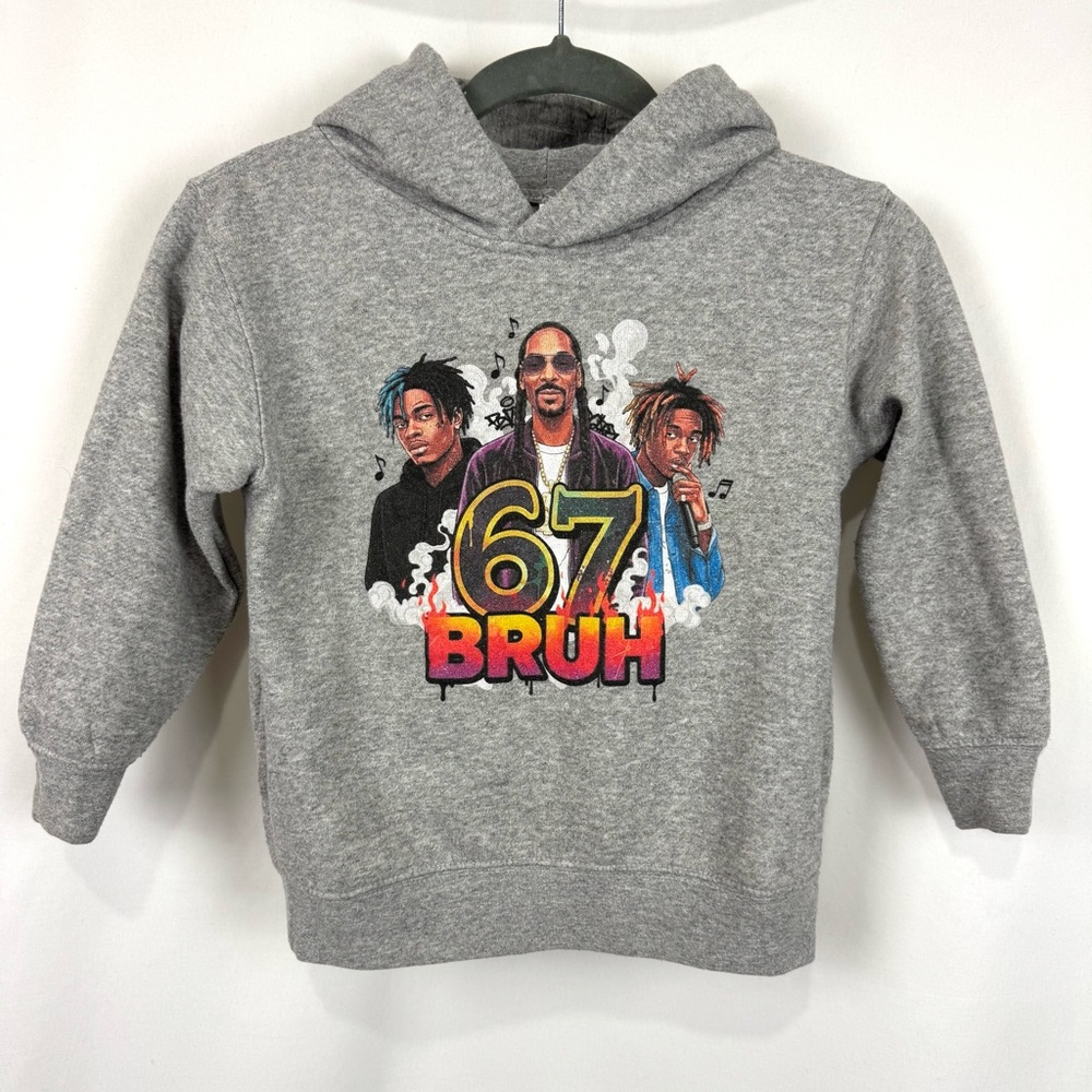Custom Graphic Pullover Hoodie Youth Sz 5/6 Grey 67 Bruh Rap Artists Snoop Dogg